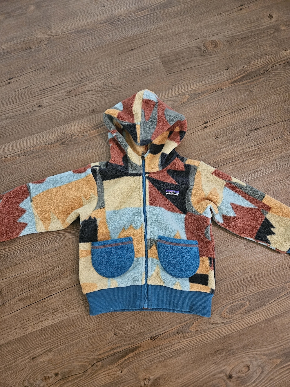 Patagonia Kids Fleece Hoodie - Multicolor with Blue Pockets